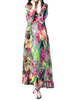 Vintage Printed Women Loose Long Sleeve V Neck Chiffon Dress