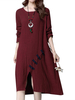 Vintage Pure Color O-Neck Long Sleeve Split Dress For Women