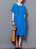 Vintage Pure Color Short Sleeve Buttons Pocket Mid-Long Dresses