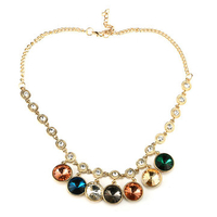 Vintage Rhinestone Necklace Alloy Rainbow Round Rhinestone Necklace
