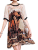 Vintage Rivet O-neck Ink Printed Dresses For Women