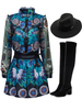 Vintage Sexy Printed Long Sleeve Stand Collar Dresses For Women