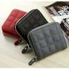 Vintage Short Grid Card Holder PU Leather Purse Coin Bags For Women