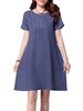 Vintage Short Sleeve Embroidered Solid Color Dress