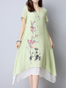 Vintage Short Sleeve Floral Printed Fake Two Pieces Dresses