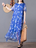Vintage Short Sleeve Floral Printed Loose Long Maxi Dresses