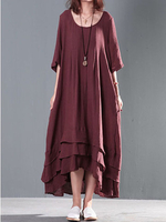 Vintage Short Sleeve High Low Long Maxi Dress For Women