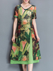 Vintage Short Sleeve Prined Plate Buckles Two Layers Dresses