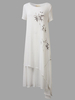 Vintage Short Sleeve Printed Irregular Hem Women Dress