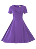 Vintage Short Sleeve Square Collar Loose Hem Women Dresses
