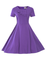 Vintage Short Sleeve Square Collar Loose Hem Women Dresses