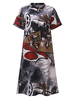 Vintage Short Sleeves Buttons Abstract Printed Dresses