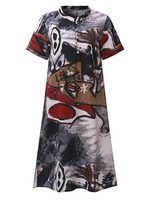 Vintage Short Sleeves Buttons Abstract Printed Dresses