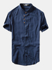 Vintage Short Sleeves Chinese Style Thin Solid Color Soft Casual Button Up Dress Shirts for Men