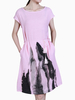Vintage Short Sleeves Ink Printed Linen Dresses