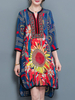 Vintage Silk Flower Printed Asymmetrical Slit Women Mini Dresses