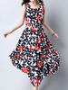 Vintage Sleeveless Elastic Waist Printed Women Dresses