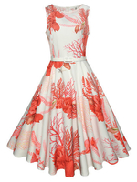Vintage Sleeveless Pleated Hem O Neck Women Dresses