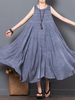 Vintage Sleeveless Pure Color O-Neck A-Line Loose Maxi Dresses