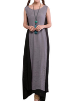 Vintage Sleeveless Splice Two Tone Maxi Dress