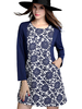 Vintage Slim Flower Print Long Sleeve Round Neck Skater Mini Dress