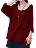 Vintage Solid Color Loose Bat Sleeve O-neck Blouse For Women