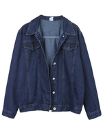 Vintage Solid Lapel Pockets Denim Jacket For Women