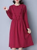 Vintage Solid Patchwork Draw String Pocket Women Dresses