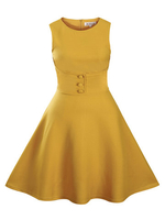 Vintage Solid Sleeveless O Neck Loose Hem Women Dresses