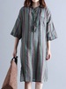 Vintage Stripe 3/4 Sleeve Stand Collar Women Dresses