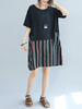 Vintage Stripe Patchwork Short Sleeve Pocket Dresses