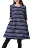 Vintage Stripe Women Long Sleeve Pocket Cotton Dresses