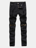 Vintage Style Fashionable Stone Washed Break Holes Knees Zippers Elastic Jeans For Men