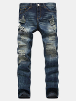 Vintage Style Stylish Personality Ripped Stone Washed Denim Jeans For Men