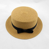 Vintage Style Women Flat Top Black Bowknot Straw Hat Large Brimmed Sunshade Hat