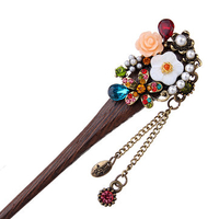 Vintage Tassel Hairpin Rhinestone Flower Retro Hairpin