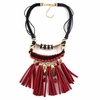 Vintage Tassel Necklace Leather Beads Tassel Necklace for Women