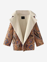 Vintage Warm Floral Print Suede Pocket Long Sleeve Coat