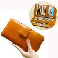 Vintage Wax oil leather Multi-slots Thin Long Wallet 5.5inch Phone Bag Card Holder Purse For Women