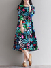 Vintage Women 3/4 Sleeve Floral Printed Mid-Long Dresses