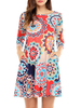 Vintage Women 3/4 Sleeve O-Neck Floral Print Dresses