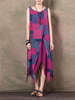 Vintage Women Asymmetrical Patchwork A-line Mid-Long Dresses