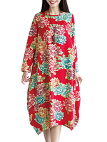 Vintage Women Baggy Long Sleeve Floral Printed Dresses