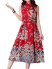 Vintage Women Chinese Totem Printing Sleeveless A-lin Dress