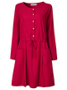 Vintage Women Elastic Waist Pocket Pure Color Long Sleeve Dress