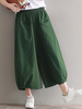 Vintage Women Elastic Waist Pure Color Wide Leg Pants