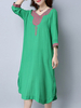 Vintage Women Embroidered 3/4 Sleeve Split Mid-Long Dresses