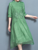 Vintage Women Embroidered Back Zipper Stand Collar Dresses