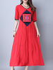 Vintage Women Embroidered High Waist Short Sleeve Dresses