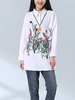Vintage Women Embroidered Long Sleeve Irregular Hem Blouses